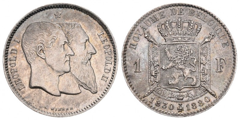 Belgien 1880 1 Francs in Silber 5,1g KM 38 seltene Erhaltung bis unzirkuliert