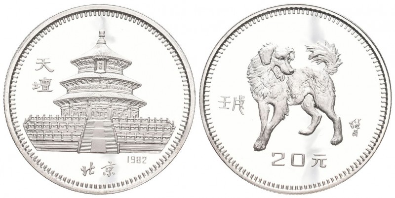 China Volksrepublik seit 1949 20 Yuan Silber 1982 Jahr des Wassers mit dem Hund....