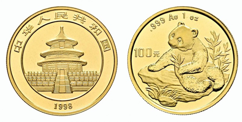 CHINA Volksrepublik seit 1949
(B) 100 Yuan 1998, Panda auf Felsen sitzend Fr:B4,...