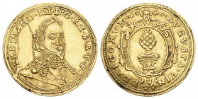 AUGSBURG. STADT. Dukat 1640, mit Titel Ferdinands III. 3,49 g. Fb. 61, Forster 279.
Min. gewellt, Stempelfehler, fast vorzüglich