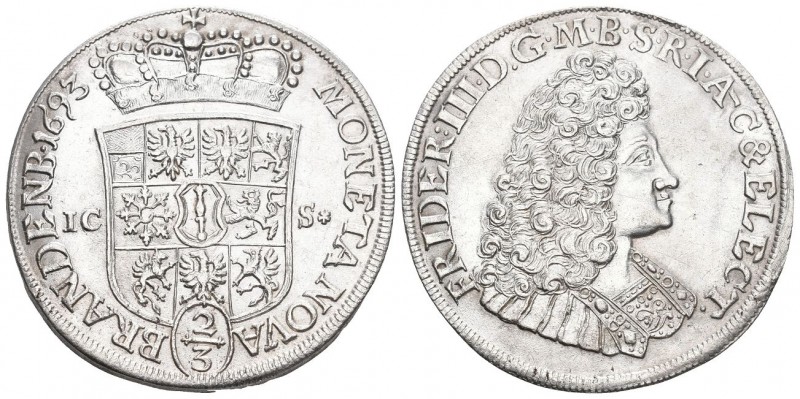 BRANDENBURG-PREUSSEN, Friedrich III., 1688-1701, Gulden =2/3 Taler 1693 ICS, Mag...
