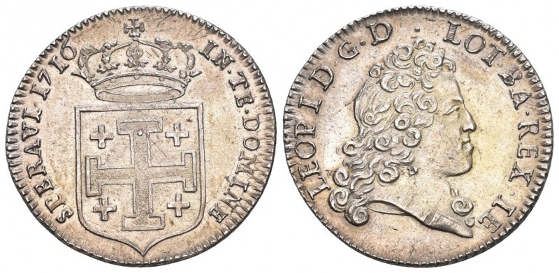 Deutschland 1716 Testone Kopf n.r. / Bekr. Wappenschild mit Krückenkreuz. de Sau...