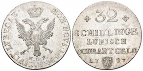 Altdeutschland und RDR bis 1800: Lübeck: 32 Schilling 1797 Lübisch Courantgeld. Davenport 2943, Jaeger 31. 18,22 g, vorzüglich