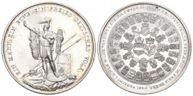 Deutschland, Frankfurt. AR Medaille 1840 (41 mm, 23.13 g), auf den Deutschen Bund. Von Neuss.
Av. VEREINT Z. EINEM BILDE, VEREINT Z. SCHIRM U. WEHR SO...