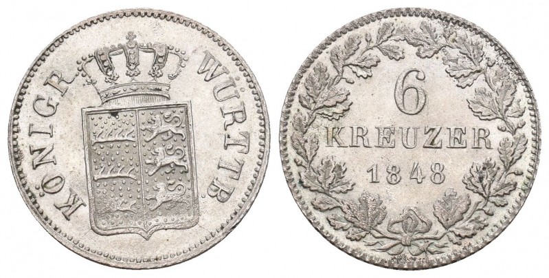 Baden-Württemberg Württemberg, Königreich
Wilhelm I., 1816-1864 6 Kreuzer 1848, ...