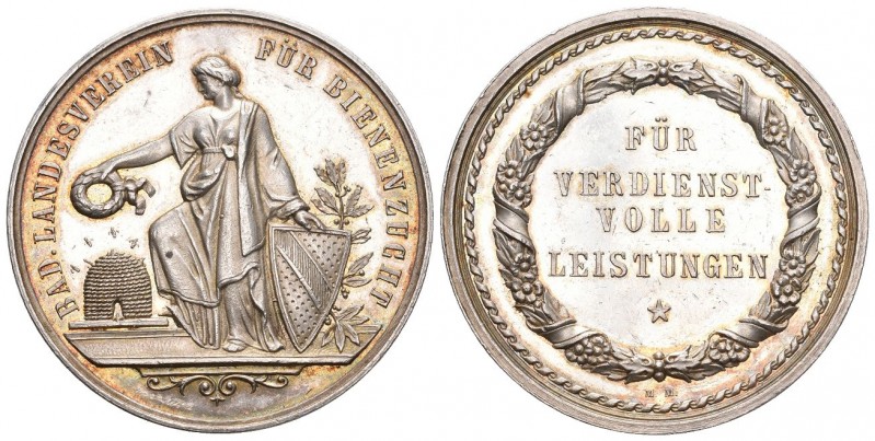 Baden vor 1900 Verdienstmedaille in Silber Bienenzucht 38,2g 40mm bis unzirkulie...