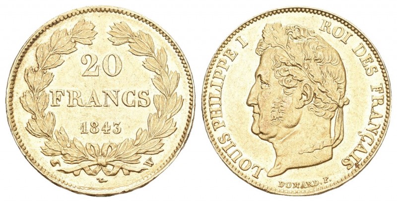 Frankreich 20 Francs, 1843 W (Lille), Louis Philippe I., Fb. 562,bis unzirkulier...