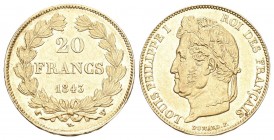 Frankreich 20 Francs, 1843 W (Lille), Louis Philippe I., Fb. 562,bis unzirkuliert