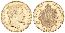 Napoleon III AV 50 Francs 1865 A France, IIe Empire. Napoleon III (1852-1870). AV 50 Francs 1865 A (28 mm, 16.16 g). Paris vorzüglich