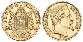 Frankreich Napoleon III. 1852-1870. 20 Francs 1866 BB, Straßburg. 6,45 g. 900/1000. KM 801.2 bis vorzüglich