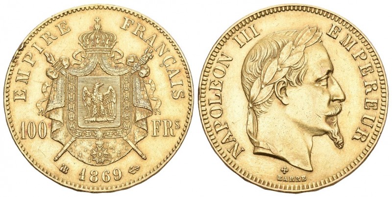 KÖNIGREICH Napoléon III, 1852-1870. 100 Francs 1869 BB, Straßburg. 29,03 g Feing...