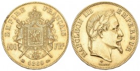 KÖNIGREICH Napoléon III, 1852-1870. 100 Francs 1869 BB, Straßburg. 29,03 g Feingold. Fb. 581, Gadoury 1136, Mazard 1418, Schl. 334. GOLD. Vorzüglich R...