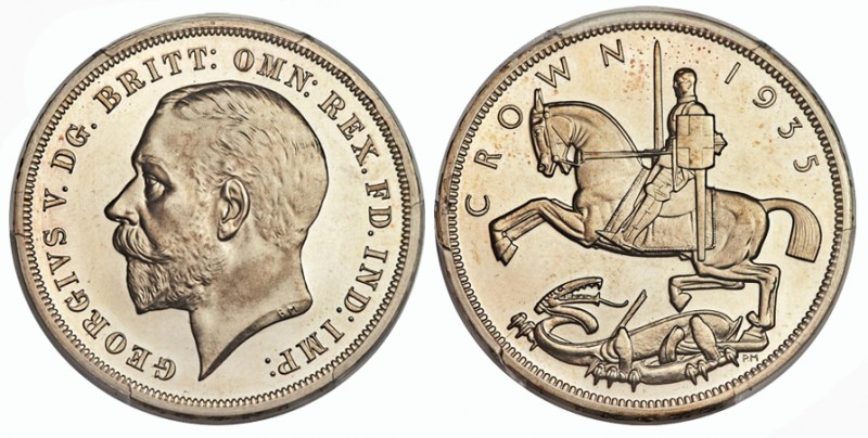 ENGLAND George V., 1910-1936 Crown 1935,in Silber auf sein 25-jähriges Regierung...