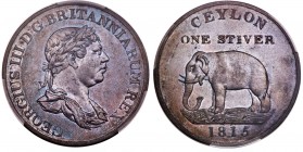 Ceylon 1826 British Colony. George III 1 Stiver Bronce Sehr selten PR 64 CAM Proof