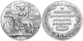 GRIECHENLAND
Georg I. 1863-1913. Bronzemedaille 1906. Olympiade in Athen. 58.38 g. Gadoury 2b. Selten. Versilbert unzirkuliert