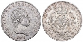 ITALIEN / SARDINIEN, Karl Felix, 1821-1831 5 Lire 1826 P. Mzz. Adlerkopf KM C 105.2, bis vorzüglich