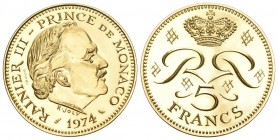 MONACO Rainier III. 1949-2005. Probe 5 Francs 1974. 19.69 g. Gadoury 153. Fast FDC