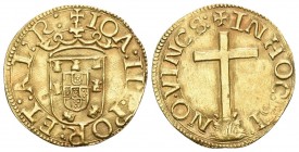 PORTUGAL, Kingdom. João III o Piedoso (the Pious). 1521-1557. AV Cruzado 400 Reais (23mm, 3.41 g, 8h). Type II. Lisbao (Lisbon) mint. Crowned coat-of-...