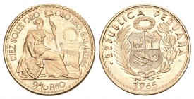 Peru 1965 10 Soles Gold 4.7g selten KM 236 unzirkuliert