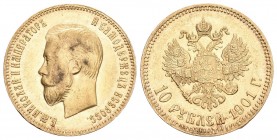 Russland 10 Rubel 1901, St. Peterburg Schl. 207, Fr. 179. 8.60 g.
Gold. Vorzüglich