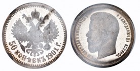 Russland 1901 50 Kopeken Silber Top Qualität Proof PR 64 CAMEO von grösster Seltenheit Proof
