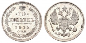 Russland 1914 10 Kopeken Silber 1.8g KM 20a2 bis unzirkuliert