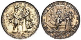 RDR Österreich 1699 Joseph I auf die Heirat mit Amalie Silbermedaille vergoldet 30g 44mm vorzüglich