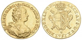 Maria Theresia, 1740-1780. Souverain d'or 1751. Mzst. Antwerpen. Für die habsburgischen Niederlande. 5,49 g fein. Fr. 132. Eypelt. 411a. Gold! Fast un...