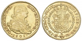 Spanien 1801 2 Escudos Gold 6.82g selten KM 435.1 vorzüglich bis unzirkuliert