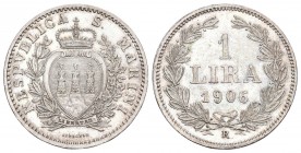 San Marino 1906 1 Lire Silber 5g KM 4 bis unzirkuliert