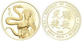 Singapur 1989 50 Singold Gold 15.55g Jahr der Schlange sehr selten in Kapsel unz ab Proof