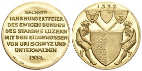 Luzern Goldmedaille von 1932 zur 600-Jahrfeier des ewigen Bundes mit den Eidgenossen. 17,45 g. In Gold sehr selten. Prachtvolle Erhaltung. FDC.