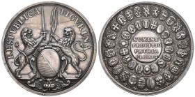 Zürich. Medaillen. Silberne Verdienstmedaille 1715. Sogenannter Wappentaler. Von zwei Löwen flankiertes Stadtwappen. Darunter auf einer Kartusche die ...