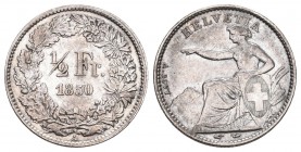 Schweiz 1850 1/2 Franken Silber Prachtexemplar vorzüglich bis unzirkuliert