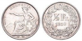 Schweiz 1850 1/2 Franken Silber Prachtexemplar fast FDC