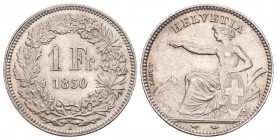 SCHWEIZ / SWITZERLAND. EIDGENOSSENSCHAFT. 1 Franken 1850 A, Paris. Divo 3, HMZ 2-1203a. 5,02 g.vorzüglich bis unzirkuliert