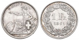 EIDGENOSSENSCHAFT 1 Franken 1861 B, Bern. Divo 30, HMZ 2-1203e. bis unzirkuliert