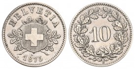 Schweiz, Eidgenossenschaft. Billon 10 Rappen 1875 B (19 mm, 2.49 g), Mzst. Bern. Divo 53. Sehr selten. Gutes vorzüglich.+