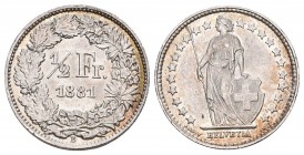 SCHWEIZ. Eidgenossenschaft. 1/2 Franken 1881 B, Bern. Divo 77. HMZ 2-1206e. Sehr selten in dieser Erhaltung / Very rare in this condition. Prachtvolle...