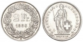 Schweiz 1886 2 Franken Silber Selten in dieser Qualität 10g vorzüglich