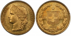 SCHWEIZ / SWITZERLAND Eidgenossenschaft / Confederation
20 Franken 1888. Helvetiakopf mit Diadem nach links. Rv. Schweizer Wappenschild zwischen der g...