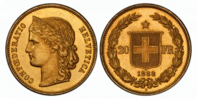 SCHWEIZ / SWITZERLAND Eidgenossenschaft / Confederation
20 Franken 1888. Helvetiakopf mit Diadem nach links. Rv. Schweizer Wappenschild zwischen der g...