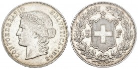 EIDGENOSSENSCHAFT 5 Franken 1888 B, Bern. Divo 108, HMZ 2-1198a, Dav. 392. 24.97 g. Selten. Min. Kr. auf der Rs., ansonsten vorzüglich