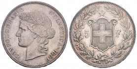 Schweiz 1889 5 Franken 1889 B, Bern. Divo 112, HMZ 2-1198b, Dav. 392. 25.00 g. Selten in dieser Erhaltung. bis unzirkuliert