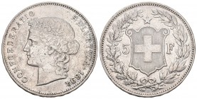 Schweiz 1894 5 Franken 1894 B, Bern. Divo 135, HMZ 2-1198f, Dav. 392. 25.00 g. Selten in dieser Erhaltung. Kl. Kr. sehr schön