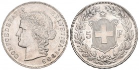 SCHWEIZER MÜNZEN UND MEDAILLEN 5 Franken 1909 B, Bern. Divo 256, HMZ 2-1198m, Dav. 392. 24.96 g. bis unzirkuliert