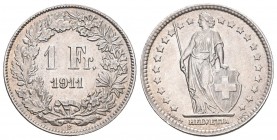 Schweiz 1911 1 Franken 1911 B, Bern. Divo 275, HMZ 2-1204u,Prachtexemplar in FDC