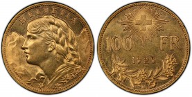 SCHWEIZ / SWITZERLAND. EIDGENOSSENSCHAFT. 100 Franken 1925, Bern. Fr. 499, HMZ 2-1195. 32,30 g. Gold. RR unzirkuliert MS 62