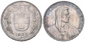 Schweiz, Eidgenossenschaft. AR 5 Franken 1926 B (24.99 g), Mzst. Bern.
HMZ 2-1199f. Prachtexemplar fast unzirkuliert