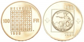 Schweiz 1998 100 Franken 1998. 22.56 g. Fr. 516, HMZ 2-1218b. GOLD. 2500 Exemplare geprägt. Polierte Platte.